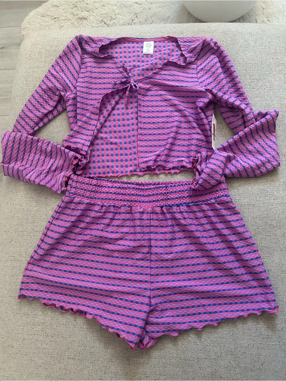 Treasure & Bond Pink & Purple Striped Lounge Set - Tie Front Top + Shorts